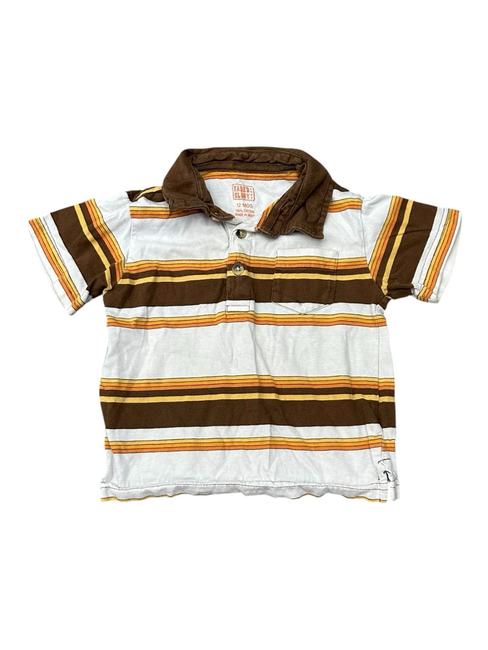 Faded Glory Y2K Brown Yellow Orange Polo Shirt Size 12 Months